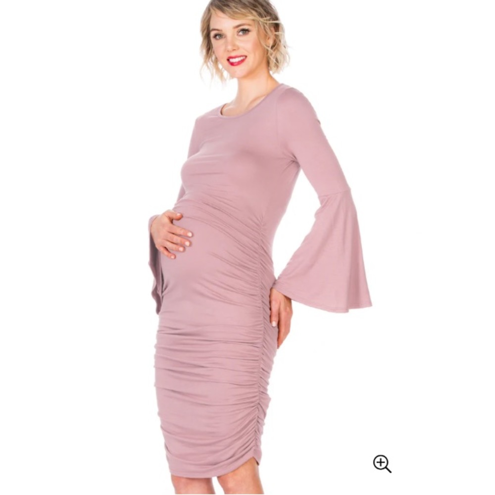 My bump maternity June bell sleeve midi bodycon dress in mauve